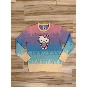 BoxLunch Sanrio Hello Kitty Pastel Rainbow Knit Sweater Heart Graphic Large